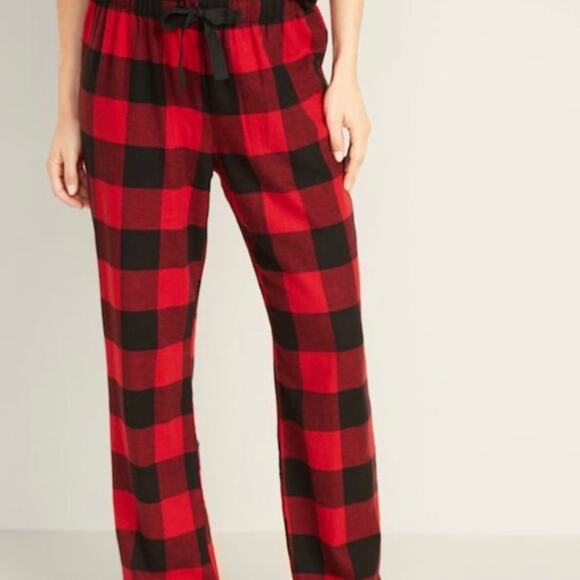 NWT Old Navy Women's Flannel Pajama PJ Bottoms Red Black Buffalo Plaid - Picture 1 of 7